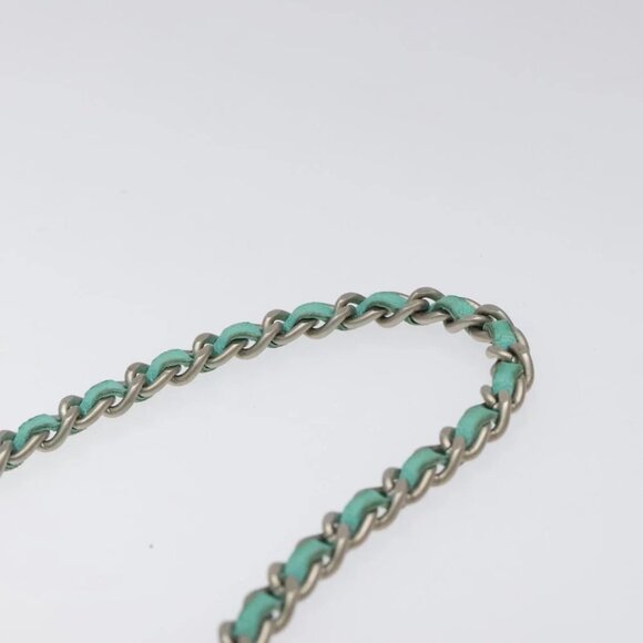 CHANEL Chain Choco Bar Shoulder Bag Lamb Skin Light Blue Silver CC Auth 126604 - Picture 12 of 15